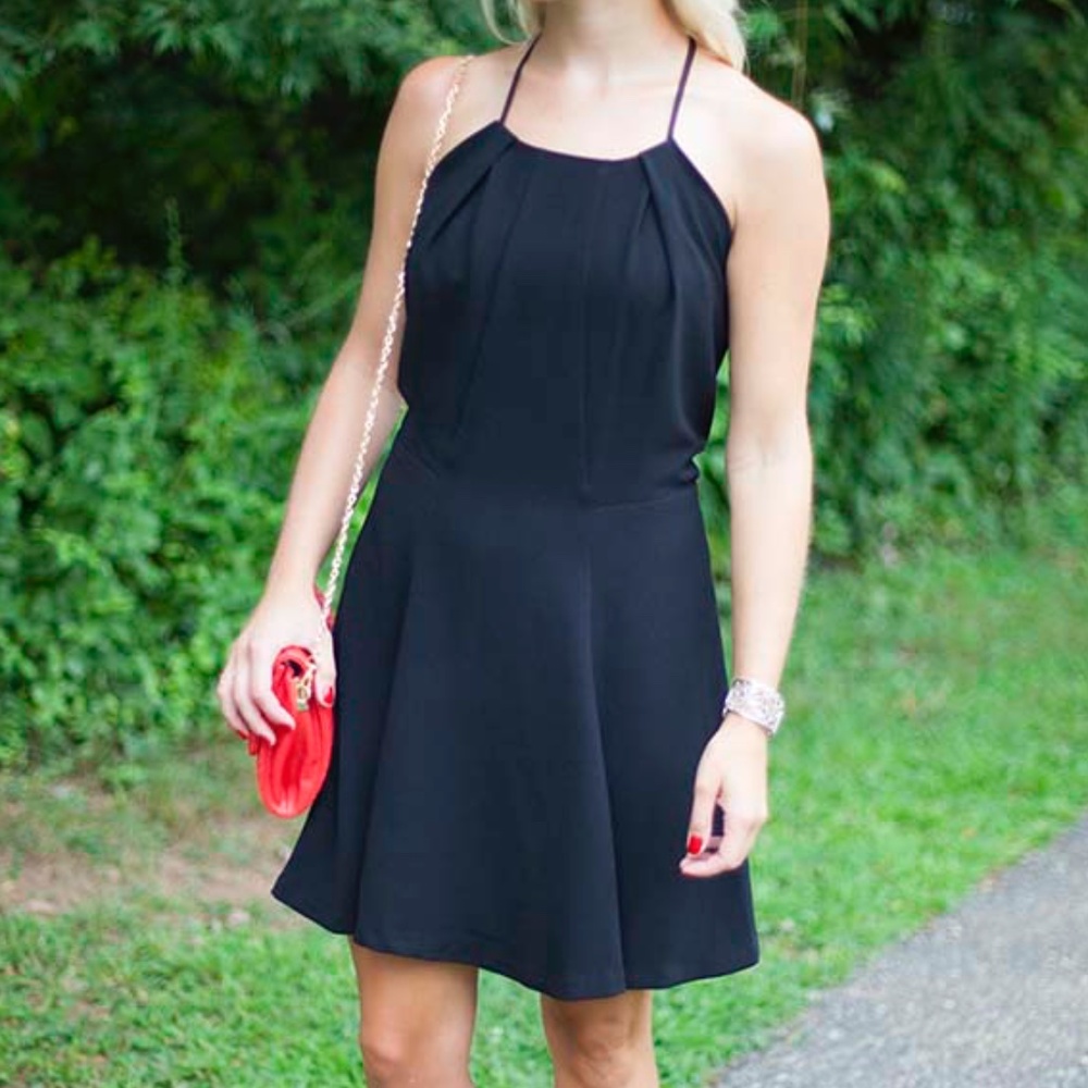 Zara Black A-Line Halter Neck Mini Cocktail Dress with Lace Back